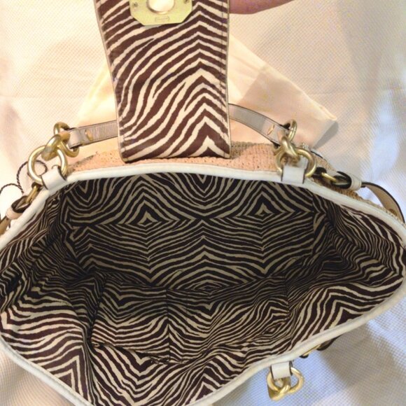 Coach Hamptons Large Natalie Raffia Straw & Leather Tea Roses Tote Bag GUC - Picture 3 of 16